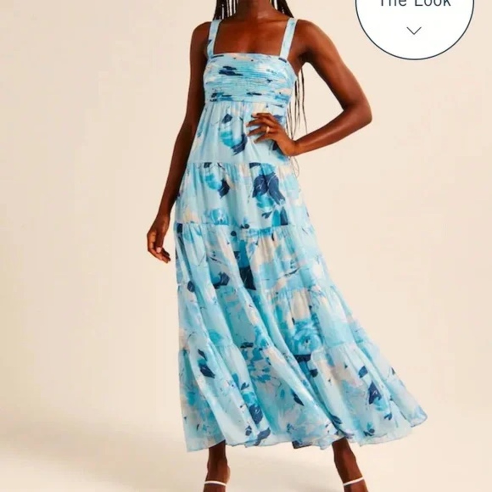 Abercrombie & Fitch Light Blue Floral Tiered Maxi Dress